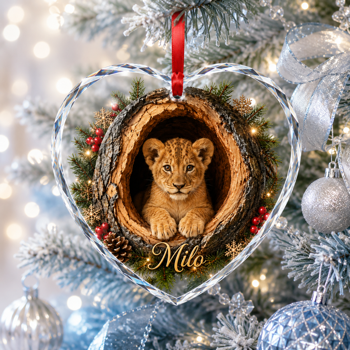 Animal Glass Ornament Tree Hollow Lion