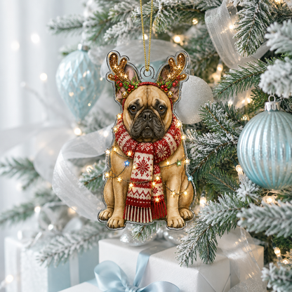 Dog Decor with Antlers & Scarf French Bulldog