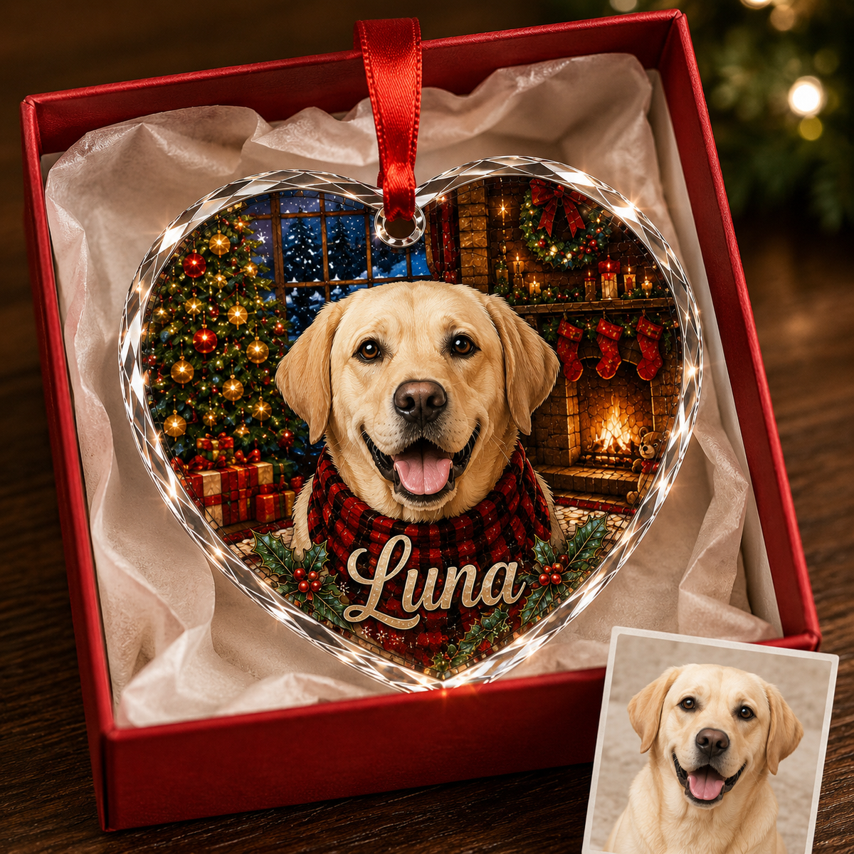 Custom Photo Dog Glass Dog In Christmas House