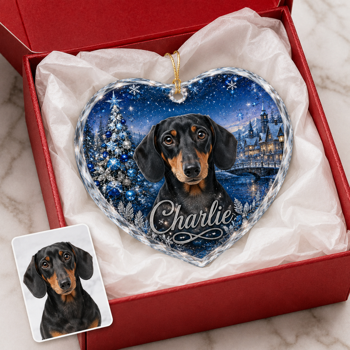 Custom Photo Dog Glass At Christmas Dusk
