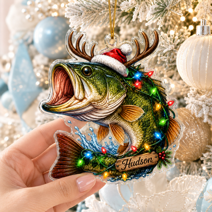 Personalized Fishing Christmas Reindeer Bass Acrylic