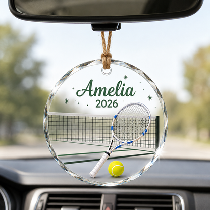 Custom Photo Sport Glass Ornament Tennis Court Racket