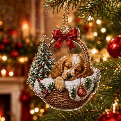 Dog Chrismast With Wicker Basket Spaniel