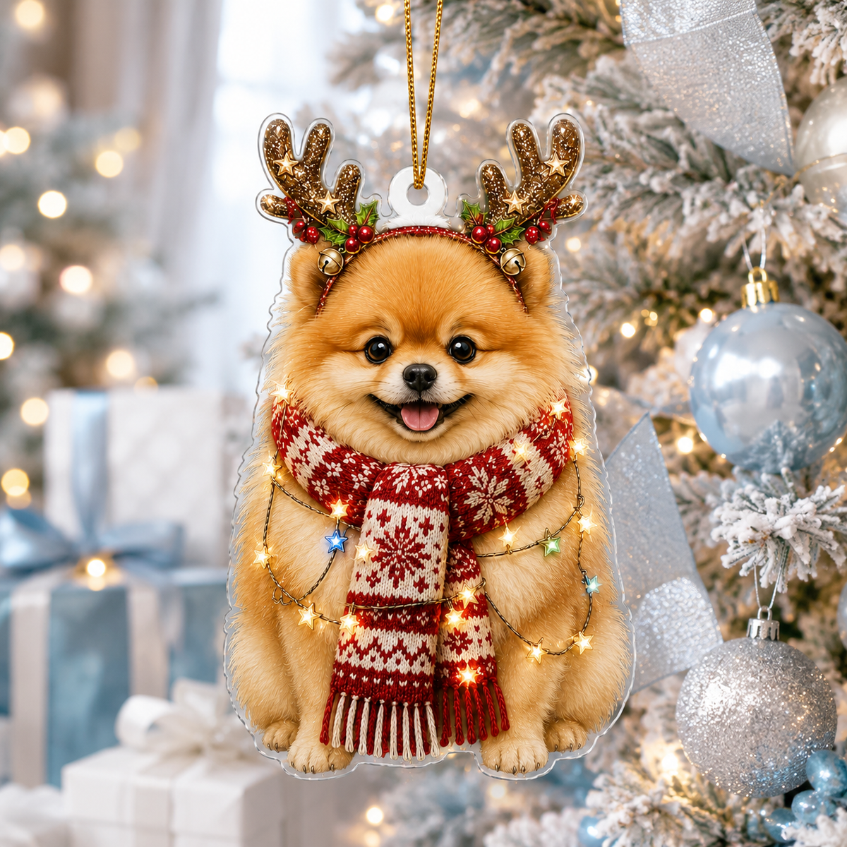 Dog Decor with Antlers & Scarf Pomeranian
