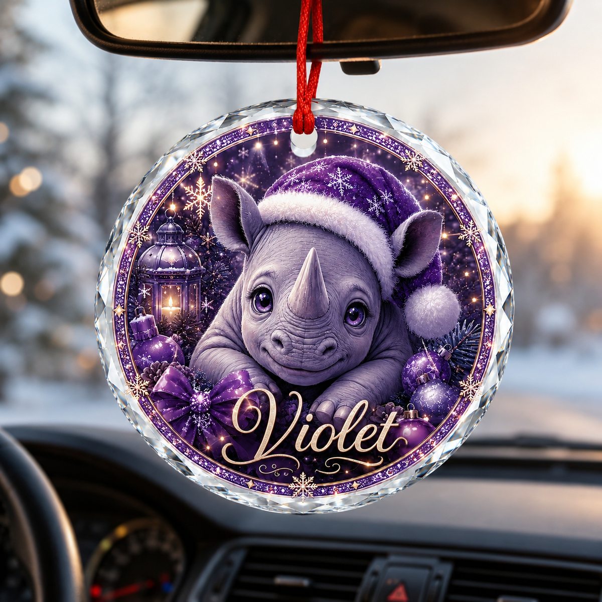Purple Animal At Christmas Rhinoceros