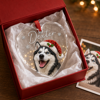 Custom Photo Dog Glass Dog With Christmas Hat