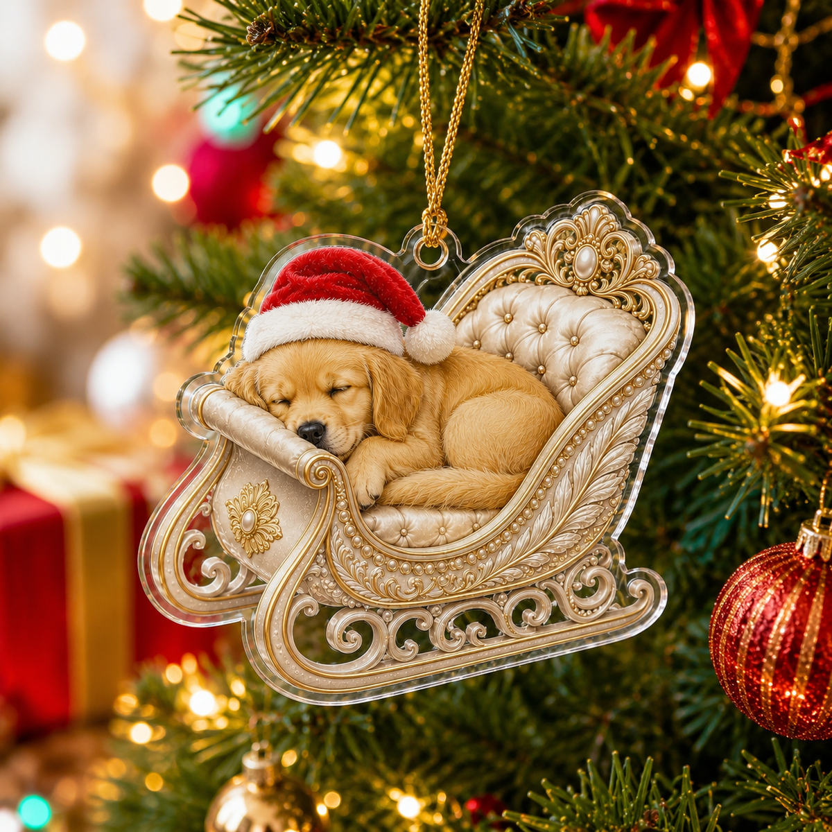 Dog Christmas Sleigh Golden Retriever