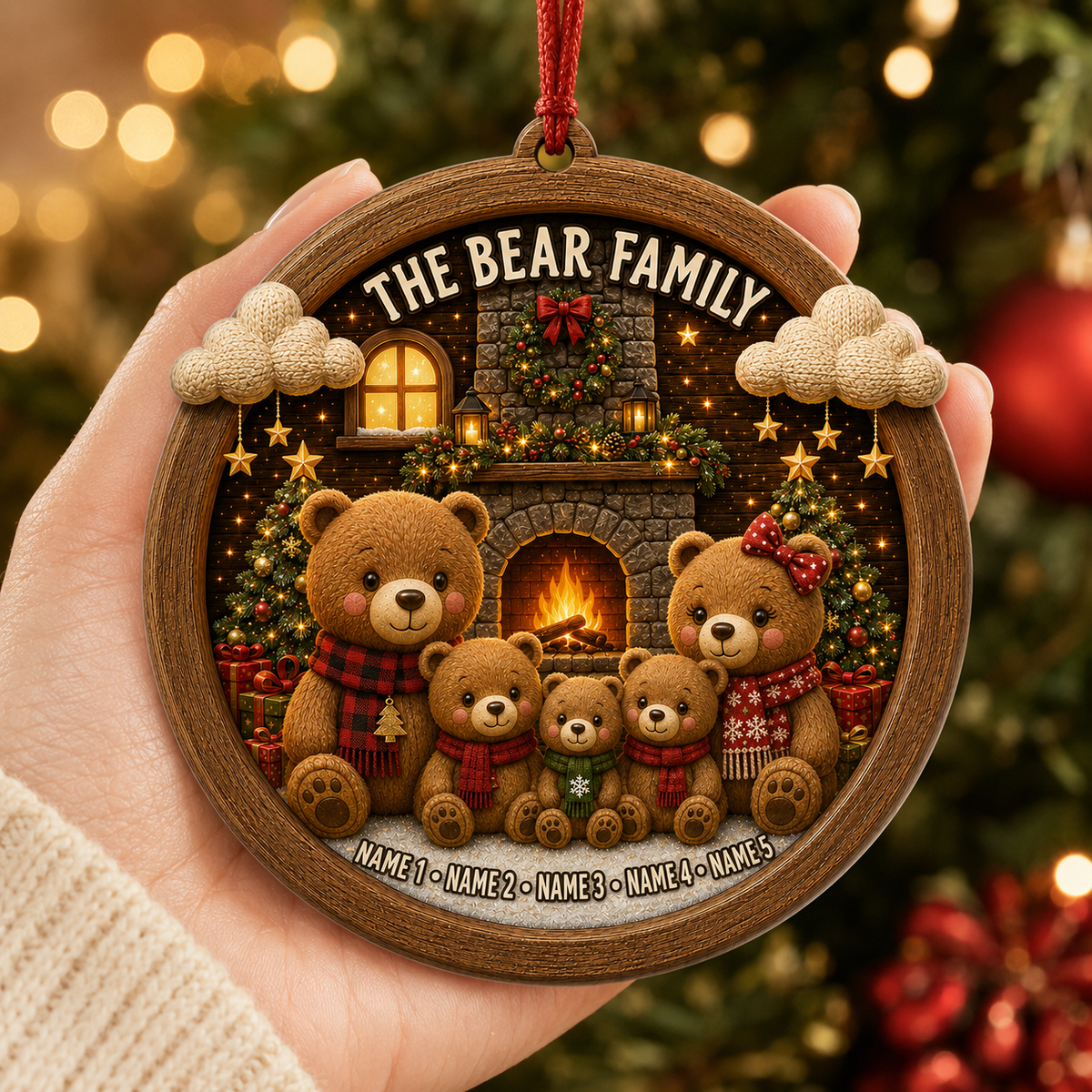 Christmas Family Wood Bear