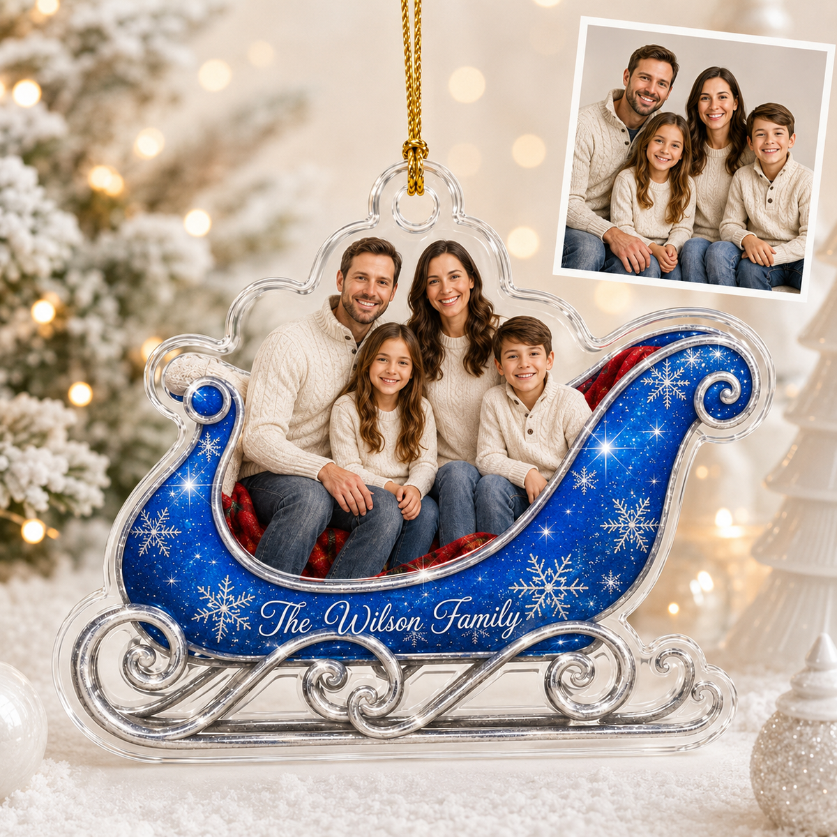 Custom Photo Christmas Sleigh Family