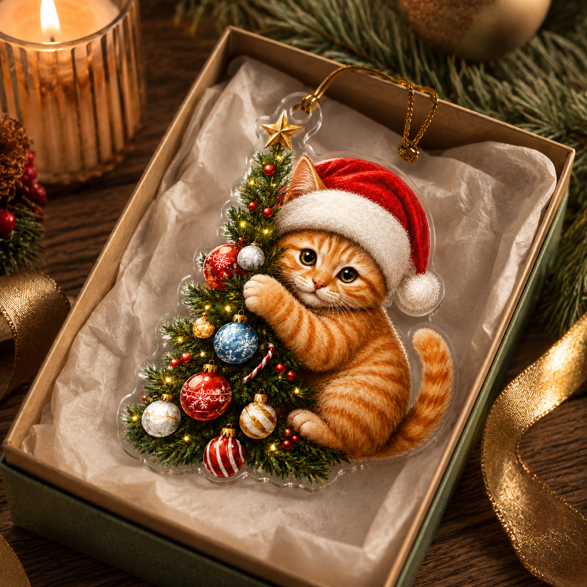 Cat With Christmas Tree Orange Tabby