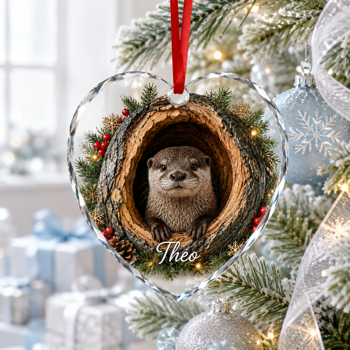 Animal Glass Ornament Tree Hollow Otter