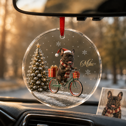 Custom Photo Dog With Christmas Bycicle