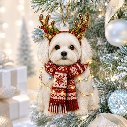 Dog Decor with Antlers & Scarf Maltese