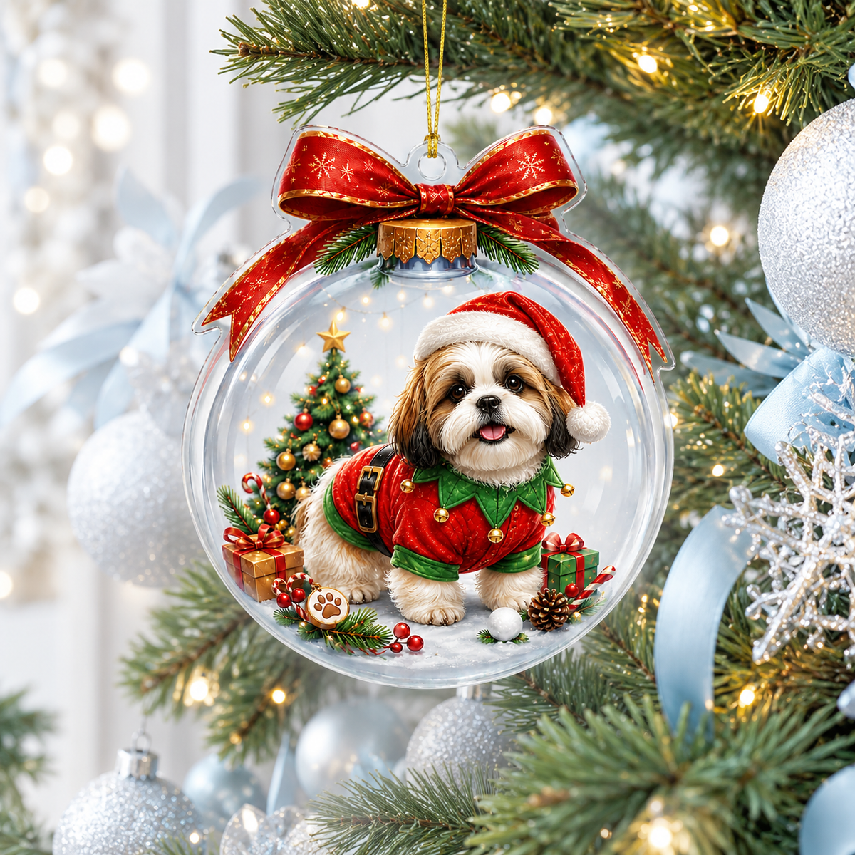 Dog Santa Bauble Ball Shih Tzu
