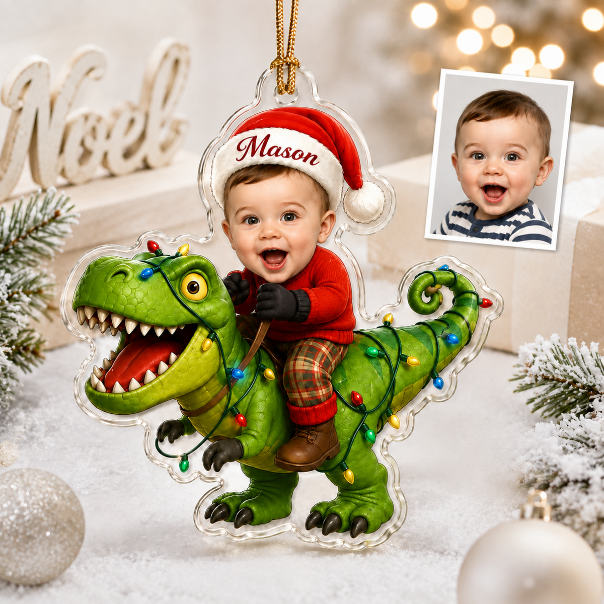 Custom Photo Christmas Dinosaur Baby