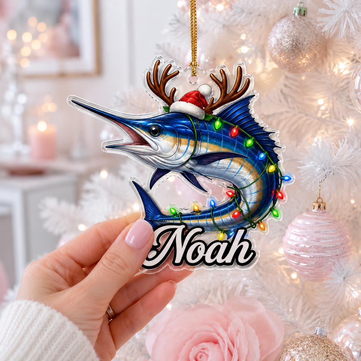 Fishing Christmas Lights Blue Marlin Acrylic