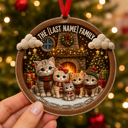 Christmas Family Wood Cat