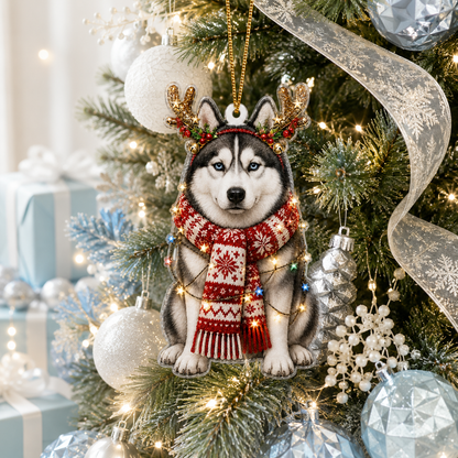 Dog Decor with Antlers & Scarf Siberian Husky