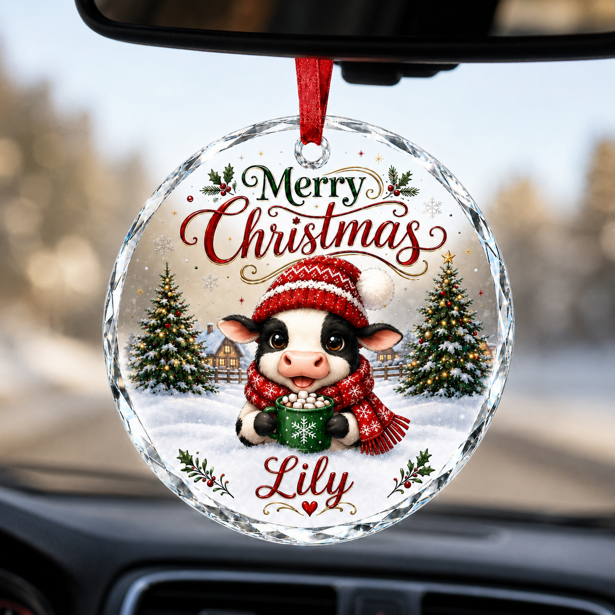 Christmas Glass Animal Cow