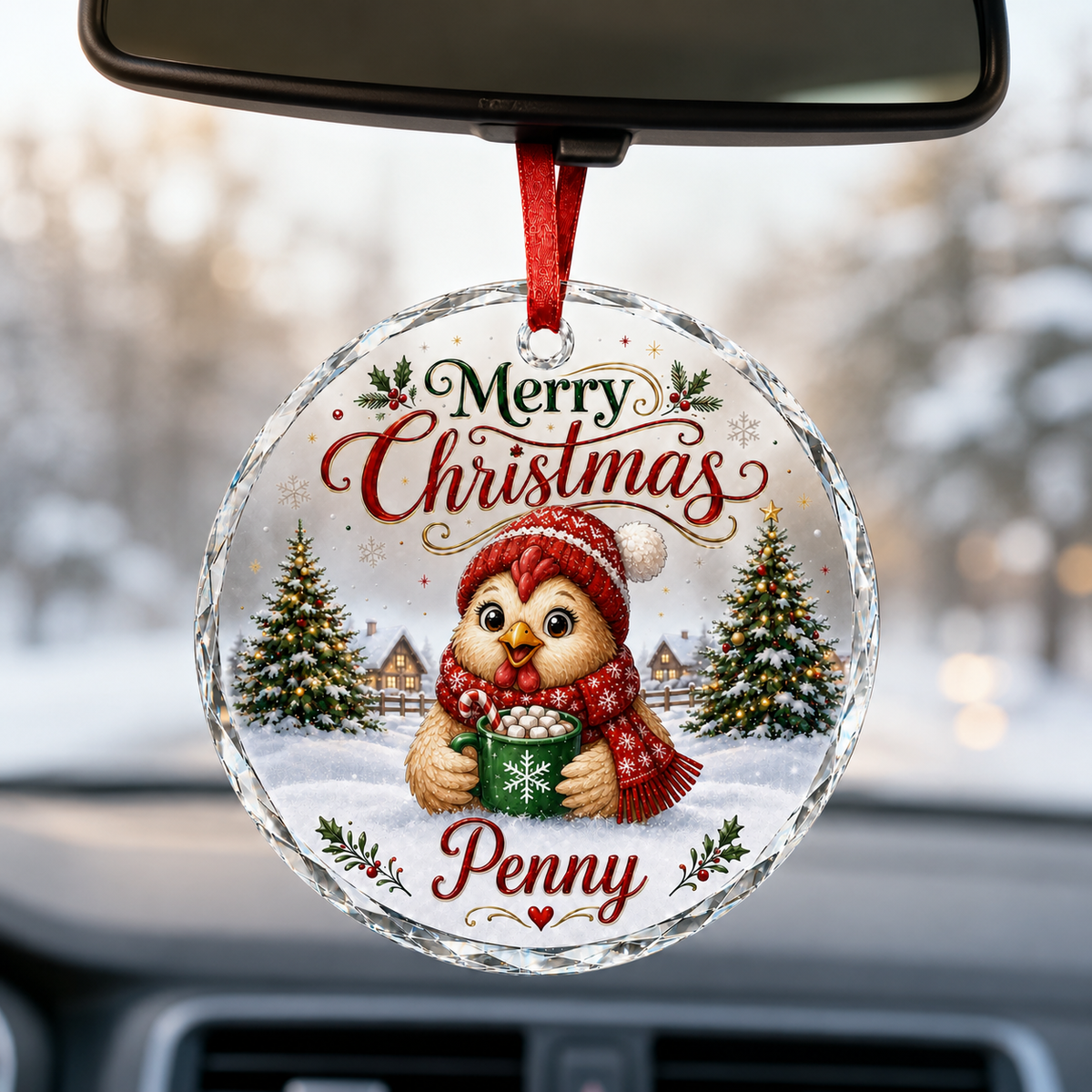 Christmas Glass Animal Chicken