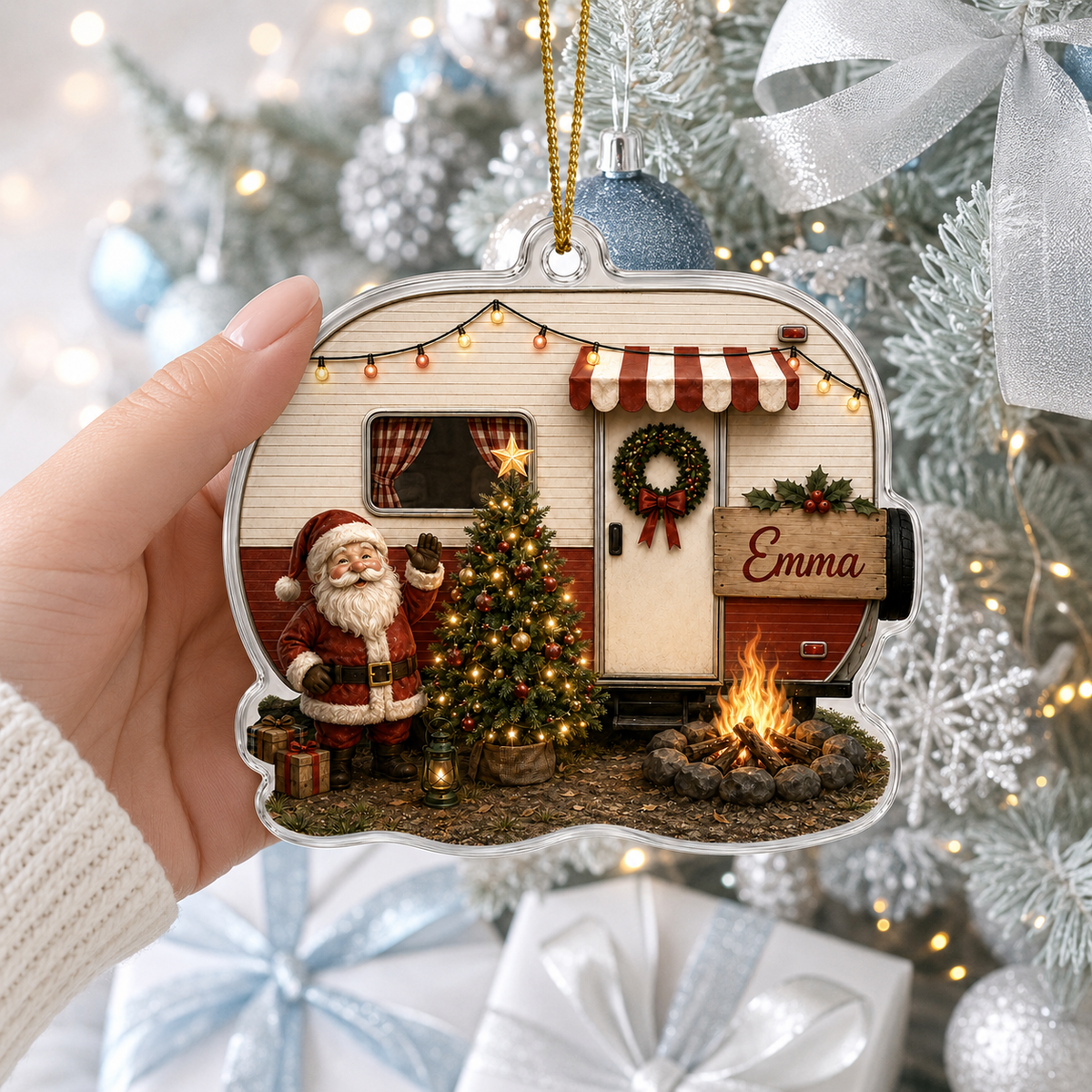 Camping Personalize Acrylic Santa Mobile Home