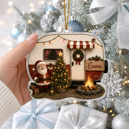Camping Personalize Acrylic Santa Mobile Home