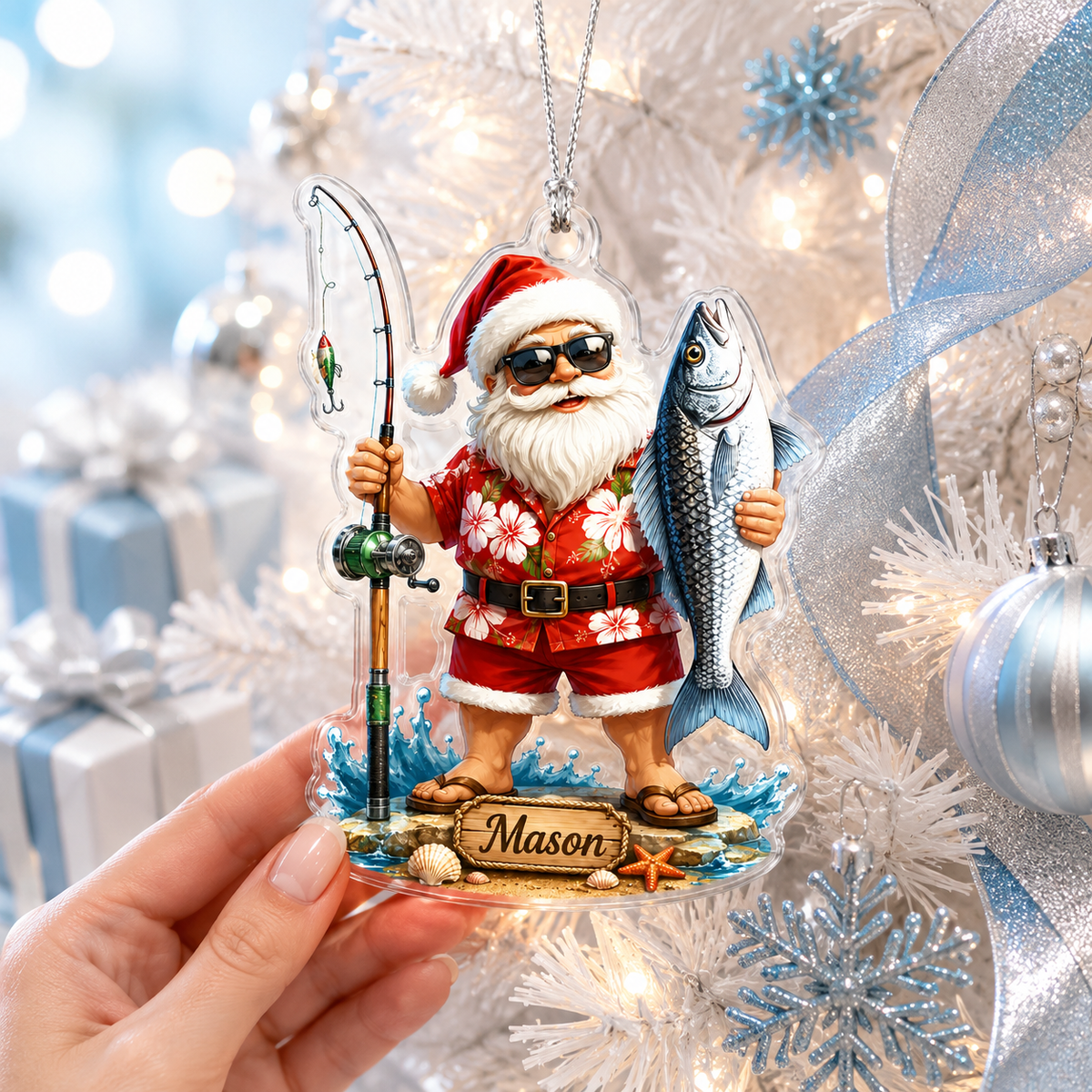 Personalized Fishing Santa Acrylic
