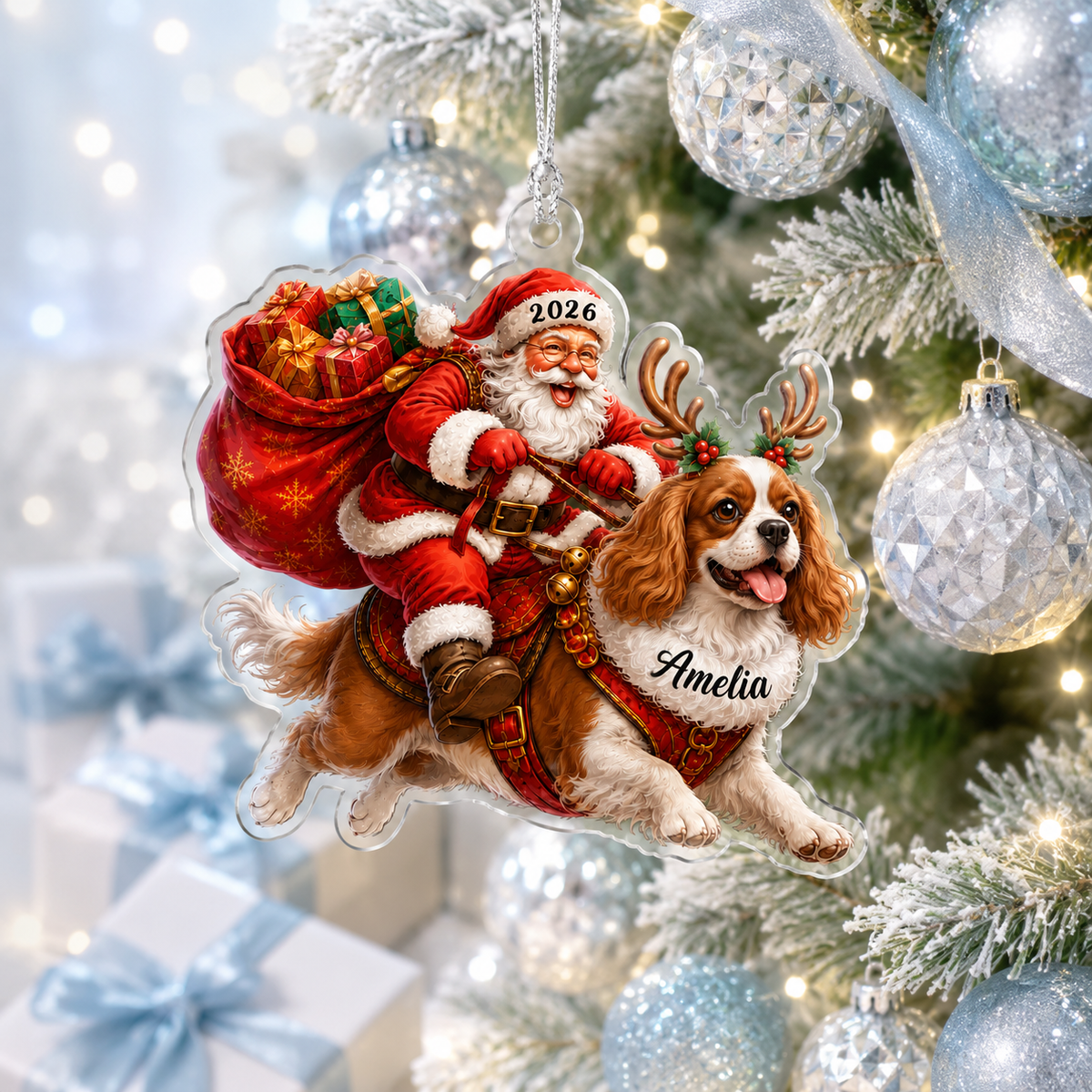 Santa Claus and Dog Cavalier King Charles Spaniel