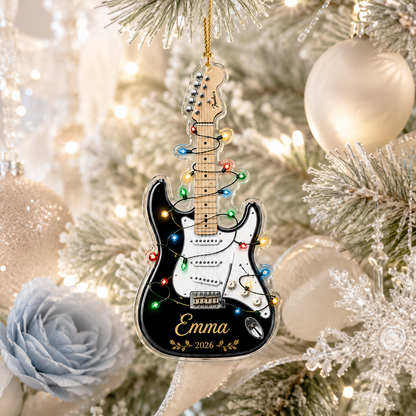 Guitar Custom Name Acrylic - Black Guitar Christmas Lights
