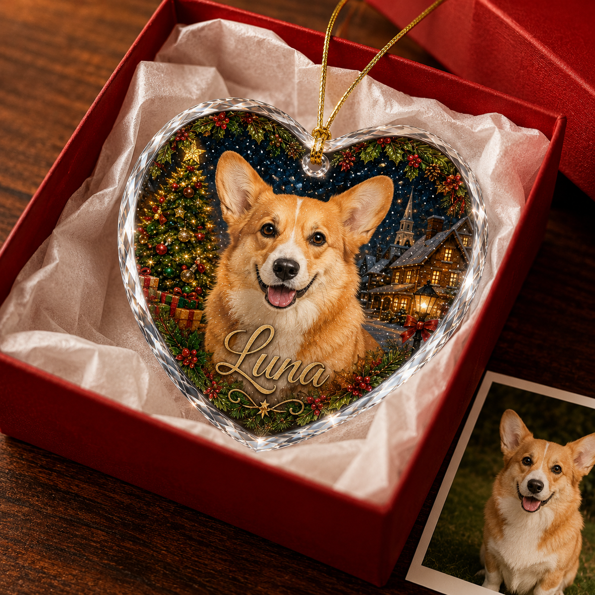 Custom Photo Dog Glass At Christmas Night