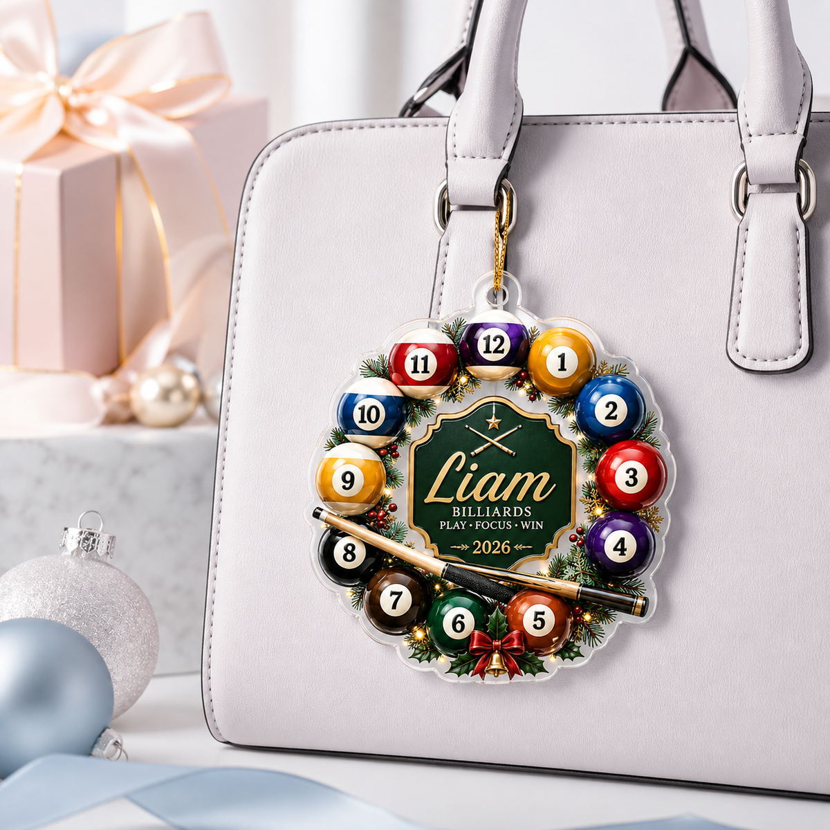 Custom Name Billiards Christmas Wreath Acrylic