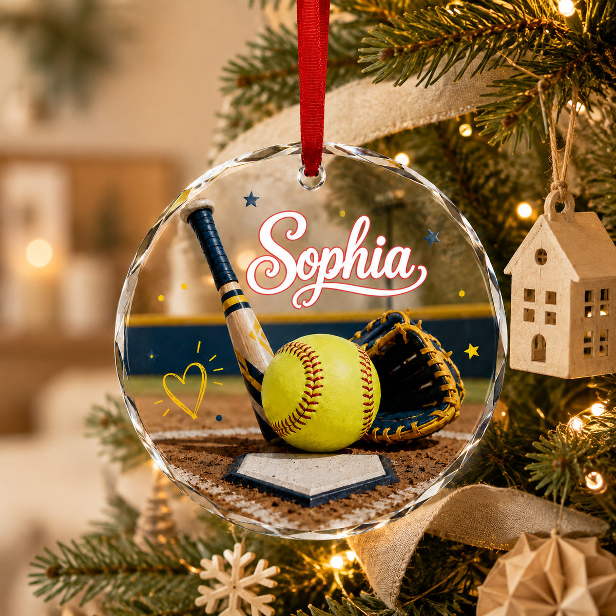 Sports Glass Ornament Softball