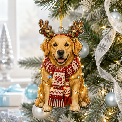 Dog Decor with Antlers & Scarf Golden Retriever