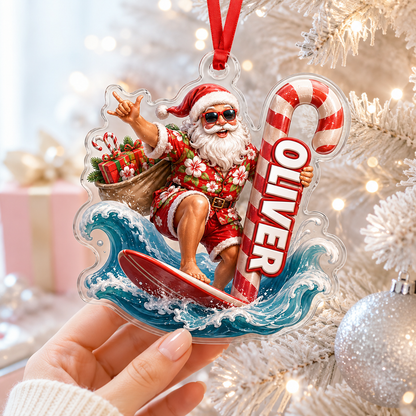 Surfing Personalize Acrylic Santa Surfing
