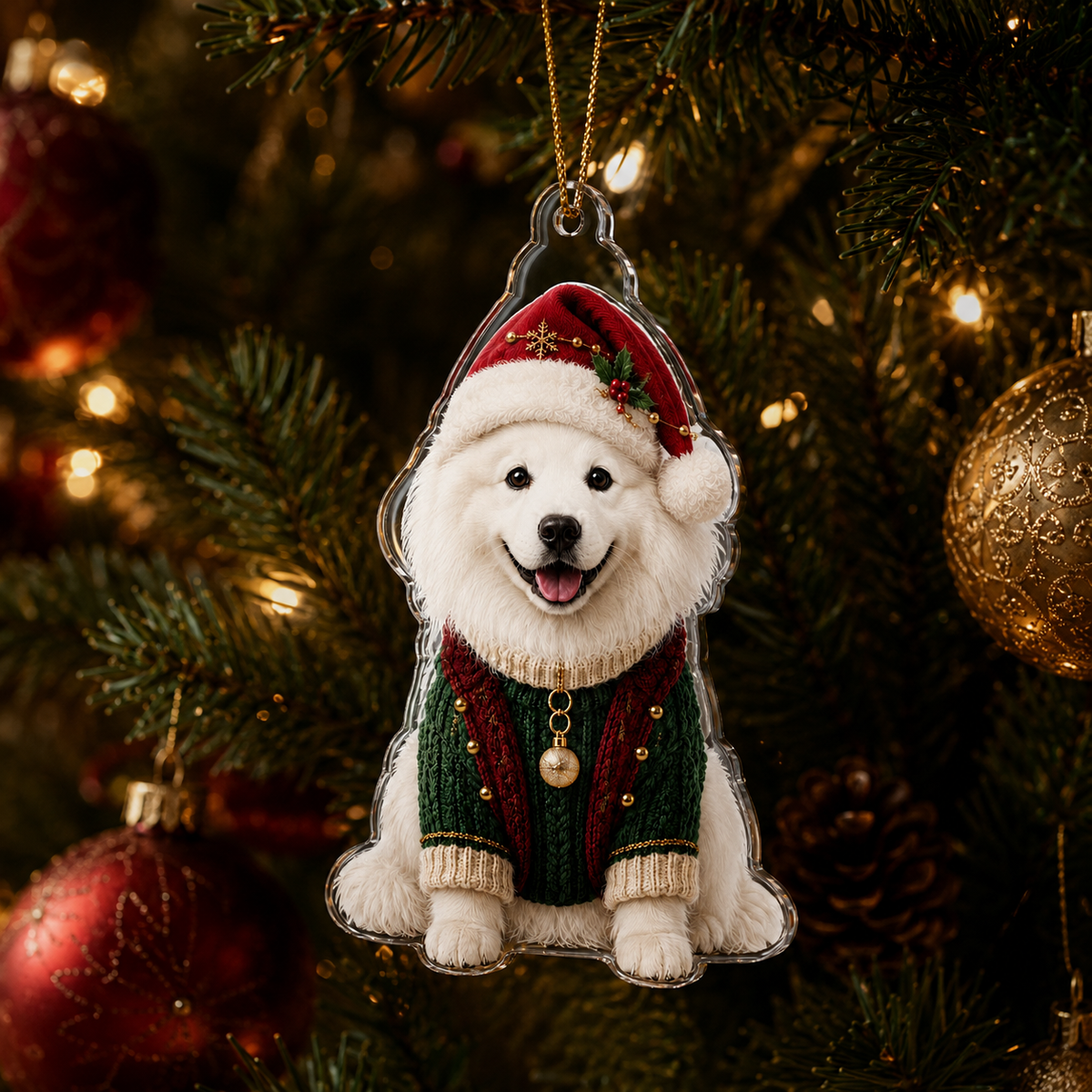 Dog Chrismast With Noel Sweater Samoyed