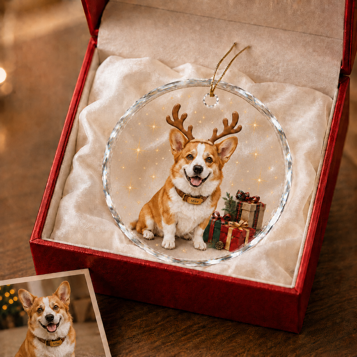 Custom Photo Dog With Christmas Gift