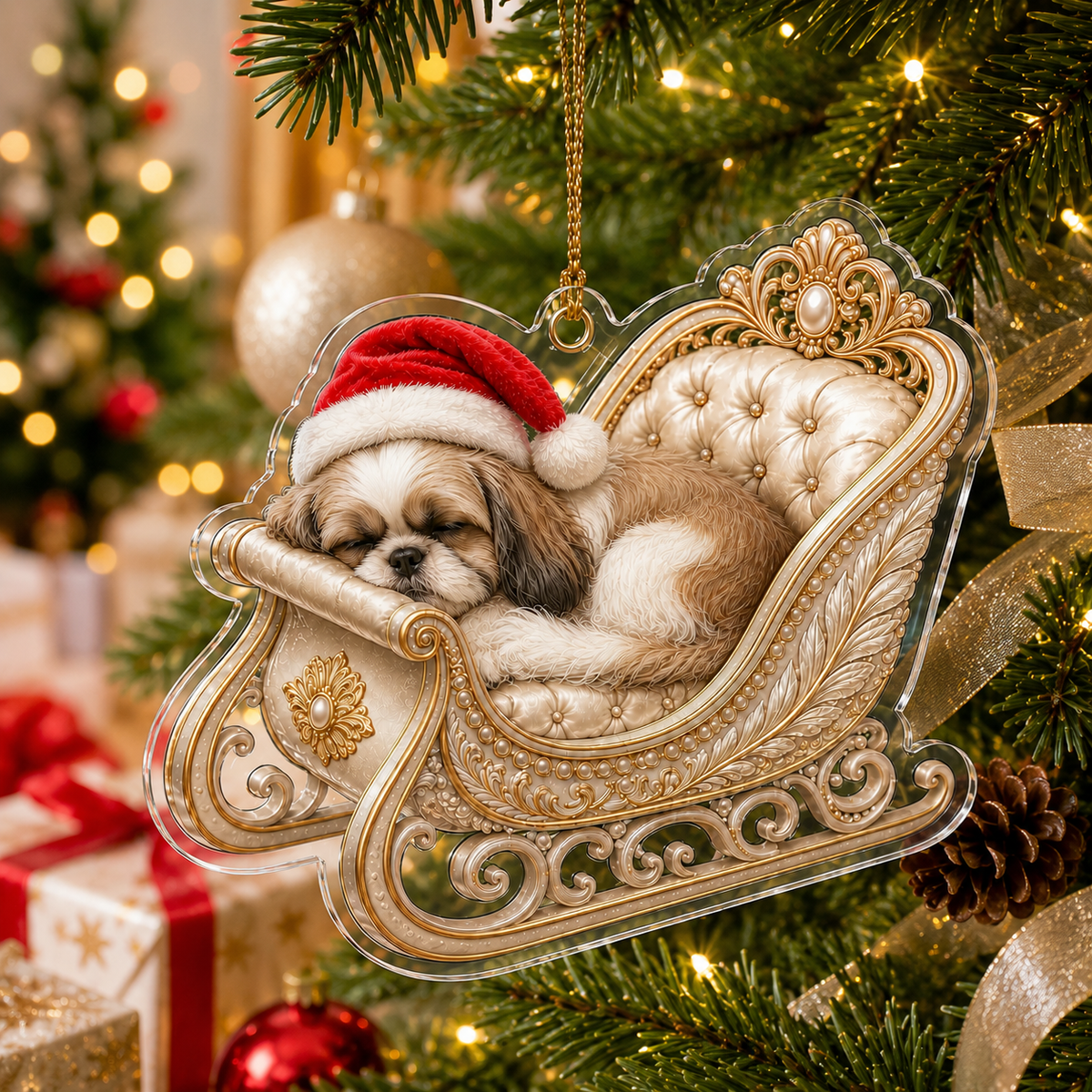 Dog Christmas Sleigh Shih Tzu