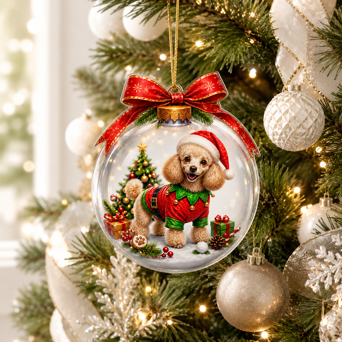 Dog Santa Bauble Ball Poodle