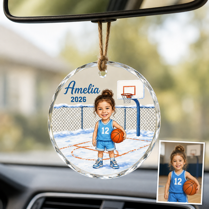 Custom Photo Sport Glass Ornament Basketball Winter Cartoon