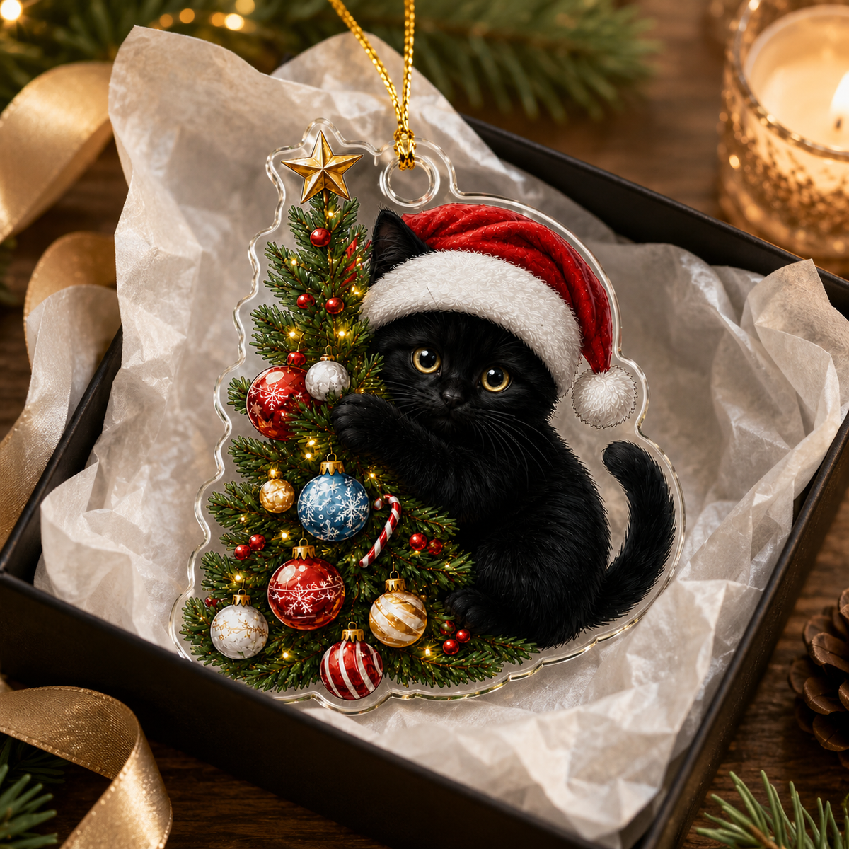 Cat With Christmas Tree Black Cat