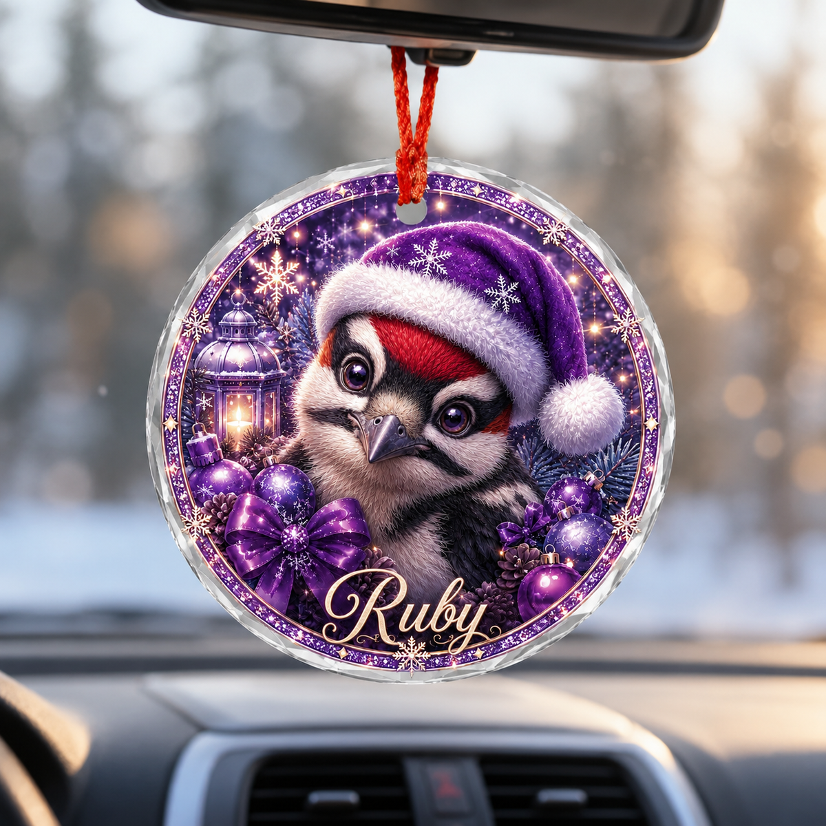 Purple Bird At Christmas Woodpecker