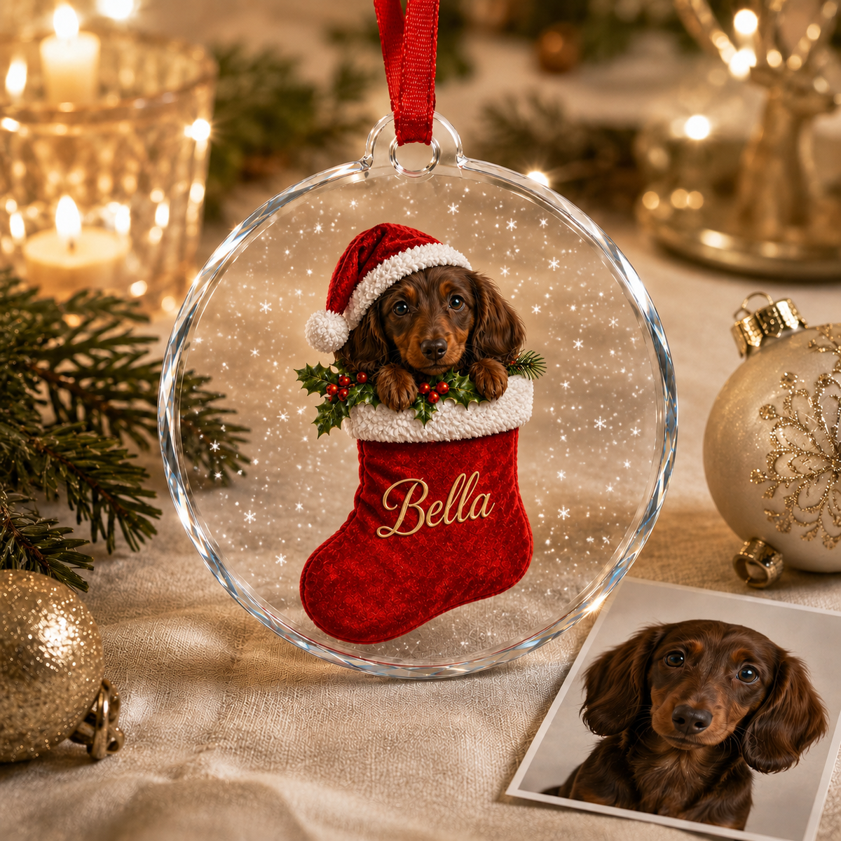 Custom Photo Dog With Christmas Sock