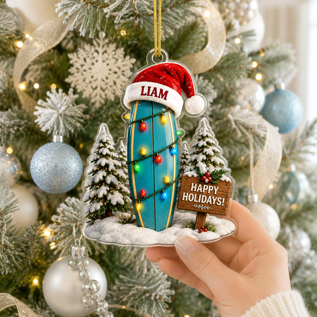 Surfing Personalize Acrylic Holiday Surf