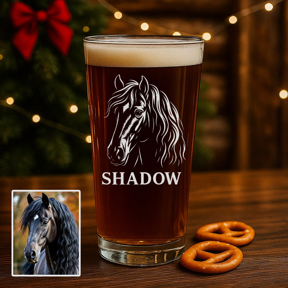 Custom Photo Horse Beer Pint Glass – Unique Keepsake for Horse Moms & Dads THUC99H04