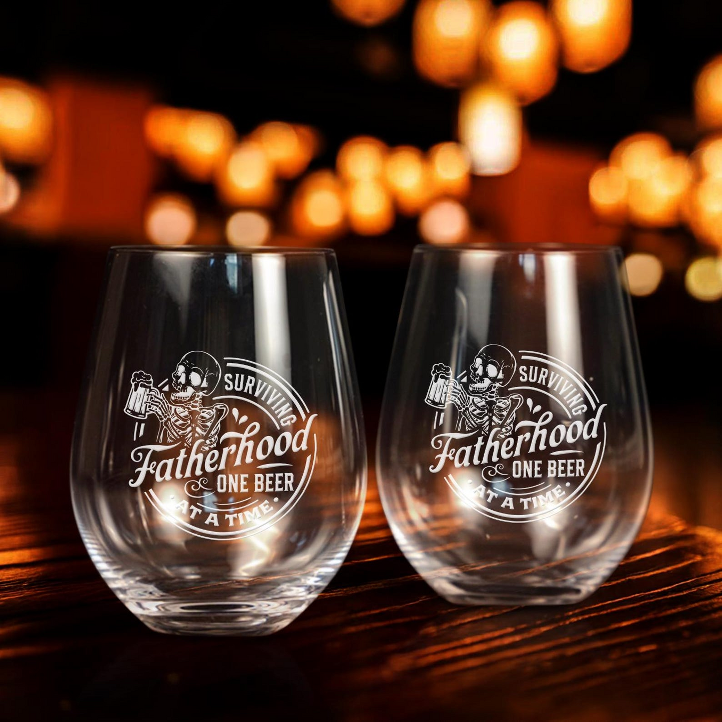 Funny Surviving Fatherhood One Beer At A Time Drink Engraved Whiskey Glass | Gifts for Dad