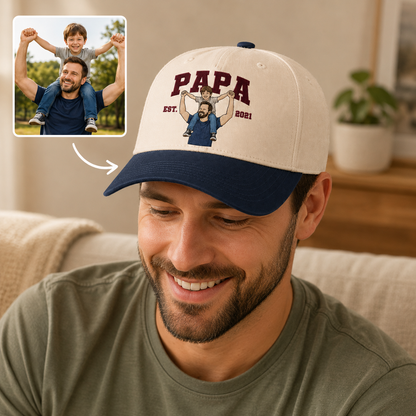 Custom Photo Dad Papa Embroidered Hat, Personalized Cap, Custom Portrait Dad Hat, Father’s Day Gift TOM99