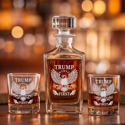 Donald Trump America First 45 & 47 Decanter With Glasses | Laser Engraved Decanter