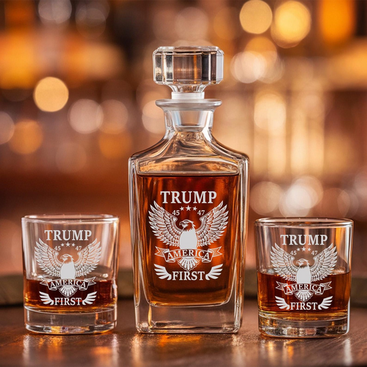 Donald Trump America First 45 & 47 Decanter With Glasses | Laser Engraved Decanter