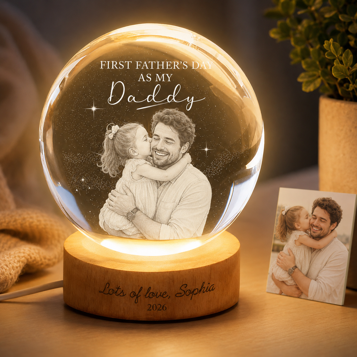 Custom Dad Crystal Ball Night Light, Personalized Photo Crystal Lamp, Father’s Day Gift For Dad THUC99