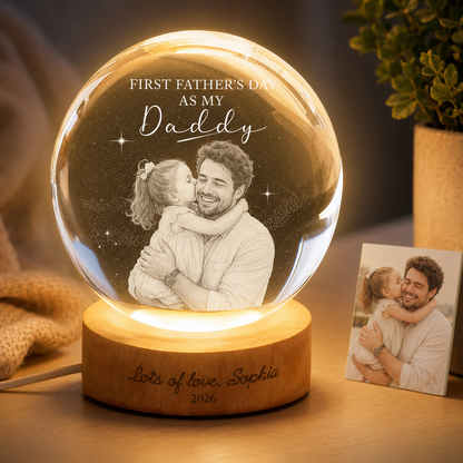 Custom Dad Crystal Ball Night Light, Personalized Photo Crystal Lamp, Father’s Day Gift For Dad THUC99